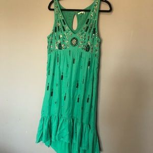 Green Embroidered High-Low Dress